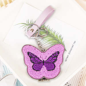 Butterfly Plush Compact <b>Mirror</b> Double-Sided Portable <b>Makeup</b> <b>Mirror</b> <b>With</b> Keychain Embroidered Pocket <b>Mirror</b> <b>Light</b> Pink - Product Image 4