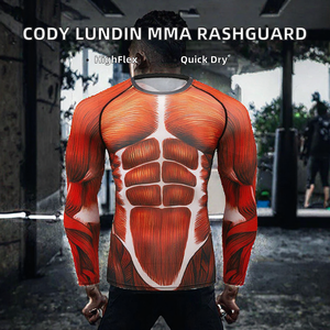 Rashguard MMA pour hommes adultes, à séchage rapide, manches longues, compression, Spandex/Nylon, T-shirt d'entraînement, Boxe, Kickboxing, BJJ, Muay Thai - Product Image 2
