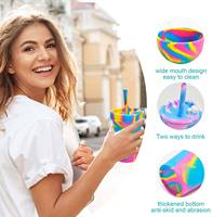 Vaso de Silicona con Tapa y Pajita, Diseño Tie Dye, Irrompible, para Bebidas, Café, Deportes, Aire Libre, Hogar, Ecológico
