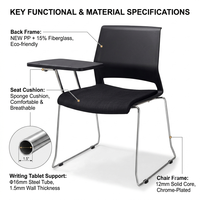 Chaise de formation avec tablette, en fibre de verre PP, chaise de travail pour adultes, chaise de bureau pour la formation scolaire