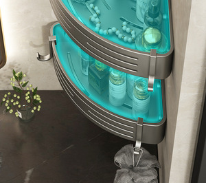 Vendita calda Multi alluminio parete adesiva staffa Rack stoccaggio doccia Caddy <span class=keywords><strong>bagno</strong></span> <span class=keywords><strong>mensola</strong></span> angolare - Product Image 6