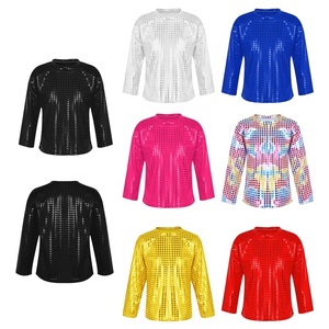 2-14 Kids Boys Girls Dance Clothing Latin Dance Training Shiny <b>Sequins</b> Solid Color <b>Tops</b> For Stage Performance Fashion Wear - Product Image 1