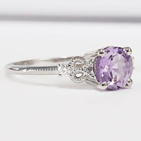 Bague pour femme en argent sterling 925 avec quartz lavande violet clair de forme ronde