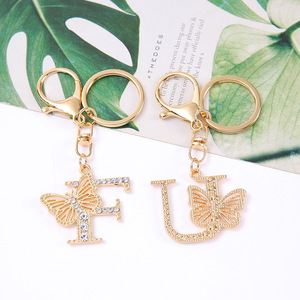 Portachiavi con lettera iniziale di alfabeto per ragazze portachiavi in cristallo placcato <span class=keywords><strong>oro</strong></span> per portafoglio zaino - Product Image 2