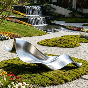 Escultura Grande de Acero Inoxidable con Forma de Ola Fluida Abstracta, Decoración Moderna para Jardín <span class=keywords><strong>Zen</strong></span>, Villa o Exteriores - Product Image 1