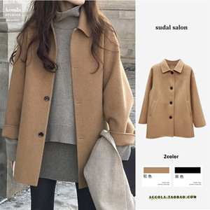 Women's Wool Coat Camel Color Medium Thickness Solid Design Winter Outerwear - Product Image 1