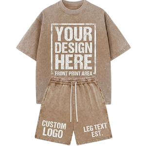 <b>Pink</b> Washed <b>Men's</b> Summer T-<b>Shirt</b> and Shorts Set Custom Print Casual Two-Piece Streetwear 100% Cotton - Product Image 4