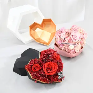 金色供应商大钻石心形香皂玫瑰花礼品包装盒情人节亚克力心形鲜花礼品盒