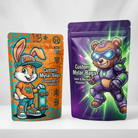 Sachets Mylar holographiques personnalisés de 3,5 g, anti-odeur, refermables, à fond plat, pour bonbons gélifiés, usine OEM avec MOQ 500 pièces