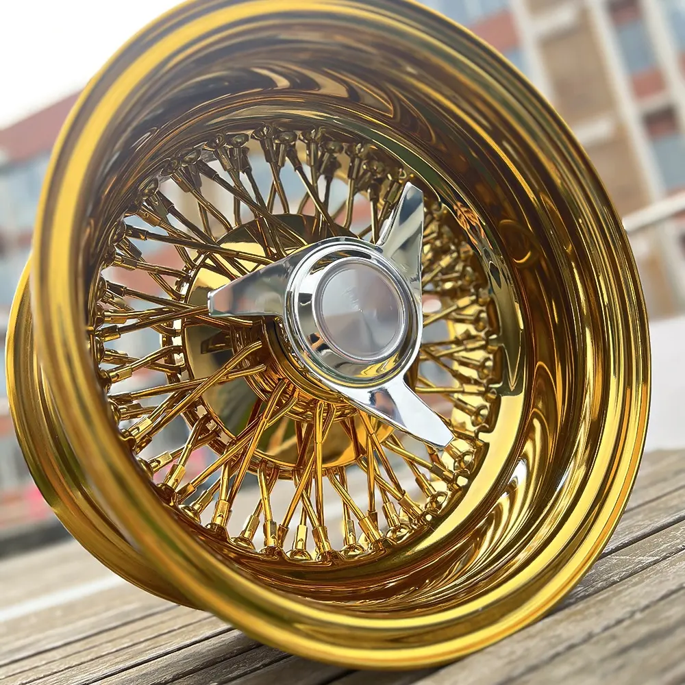 Jiangzao 100 spoke wire wheel gold chrome 13 14 15 16 alloy rim for cadillac thunderbird chevrolet zenith