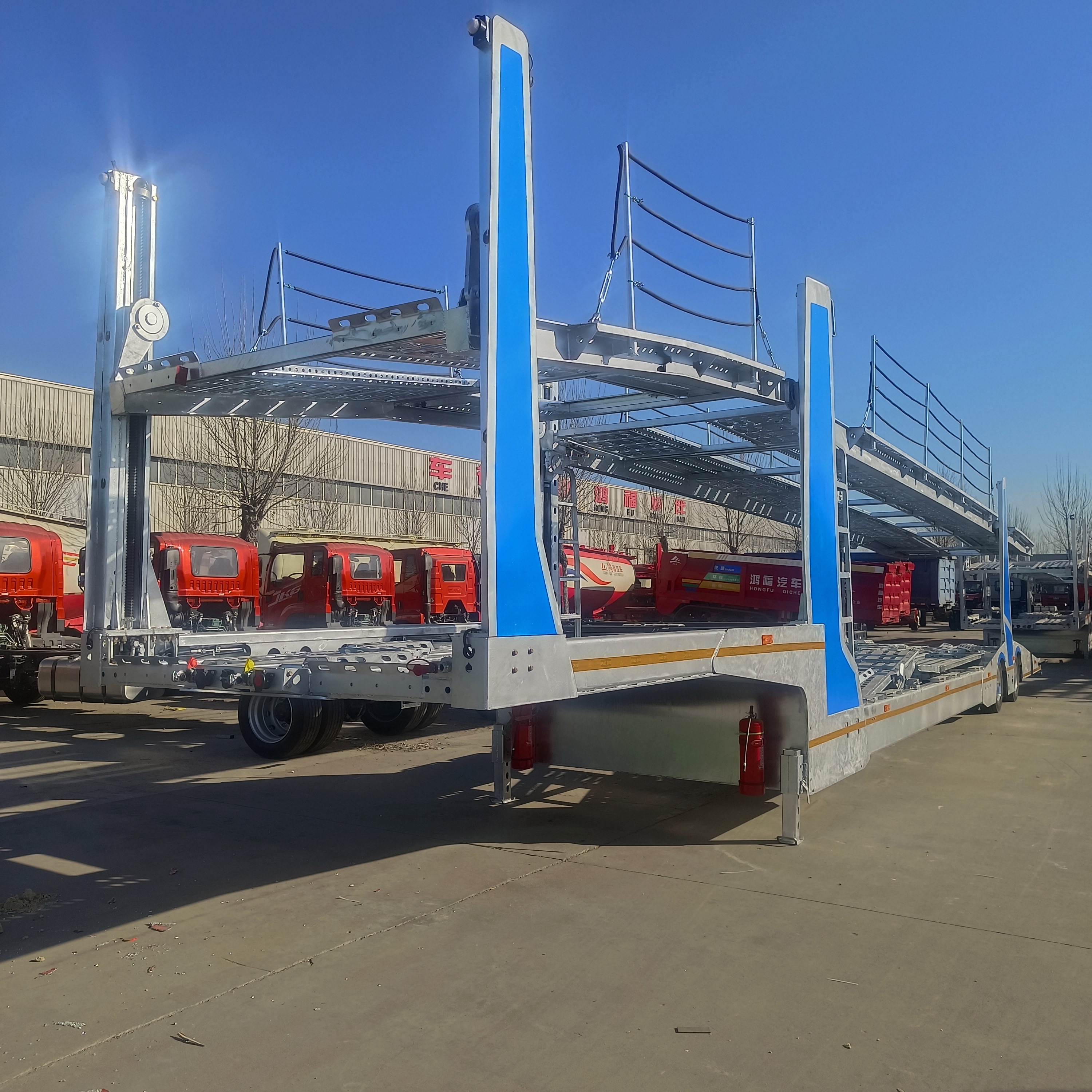 Новый индивидуальный двухосный полуприцеп Fuhua Axle с двухслойным гидравлическим подъемником, пневматическая подвеска, эффективный тяжелый грузовой перевозчик