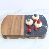 Tiroir pliable multifonctionnel Design Charcuterie Board Tray in Black Color Marble and Acacia Wooden Service Knife Cutting Set