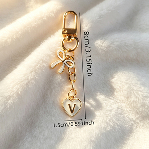 Cute Heart Shape Zinc Alloy Carabiner Keychain With Bow and V Pendant Fashion Trend <b>Key</b> Ring for Bag Decor - Product Image 1