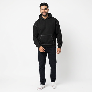 Couper et coudre des points contrastés pour hommes baggy recadrée Hoodies sans ficelle Blanc 100% coton Crop Heavyweight Hoodies - Product Image 1