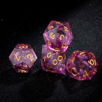 Joli jeu de dés polyédriques en résine bleu rose à motif floral pour joueur de RPG DND