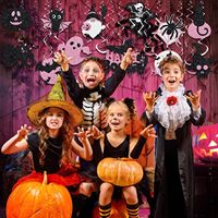 Dekorasi Spiral Gantung Halloween Happy Boo Day, Spiral Hantu Penyihir Laba-laba untuk Perlengkapan Dalam Ruangan