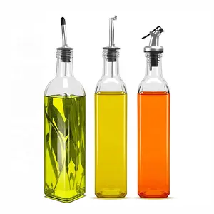 Olive Oil Vinegar Sauce Glass Bottle 500ml Dispenser Pouring Spouts with Lever-Release Snap Lids