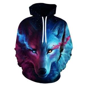 Felpa con Cappuccio Oversize da Uomo con Stampa 3D di Lupo, 100% Poliestere, Antivento, Stampa Digitale, Vendita all'Ingrosso - Product Image 3