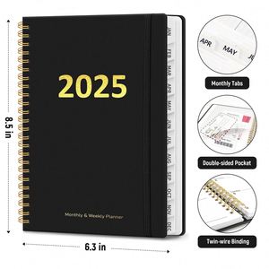 Carnet A5 noir, agenda hebdomadaire et mensuel, couverture rigide, planificateur 2025 avec onglets pour fournitures de bureau, fournitures scolaires, cadeau - Product Image 4
