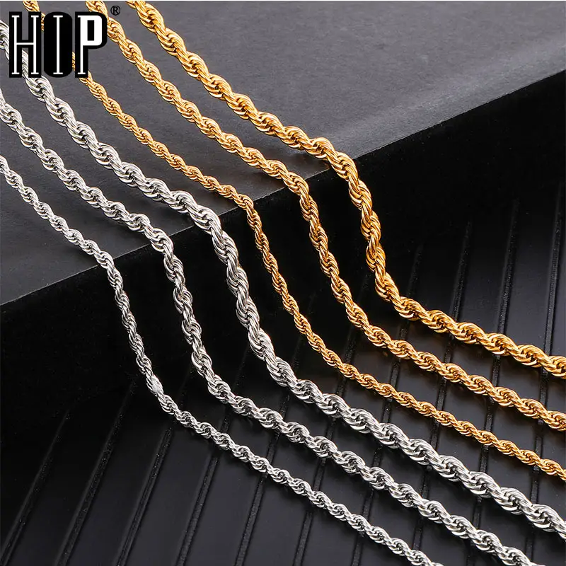 Ruigang colar de aço inoxidável, corda de ligação, corrente para homens, moda, joias de hip hop