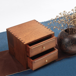 Desktop stationery <b>storage</b> cabinet, walnut wood <b>box</b>, double <b>drawers</b>, minimalist retro style jewelry <b>box</b>, large capacity wooden - Product Image 1