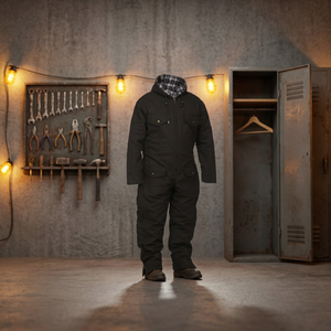 Men's <b>Black</b> Winter <b>Work</b> Coverall With Hood And Plaid Lining For Cold Weather Protection - Product Image 2