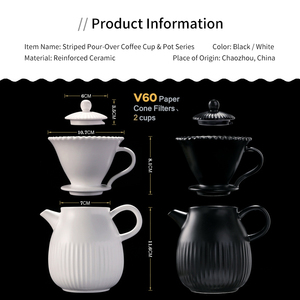 ชุดกาแฟและชาเซรามิก ดีไซน์มินิมอล สีดำและสีขาว พร้อมกาน้ำหยดและถ้วยพร้อมจานรองสำหรับชงกาแฟ - Product Image 4