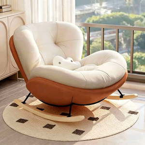 Fauteuil à bascule moderne en tissu avec pieds en bois pour salon et chambre à coucher - Product Image 4