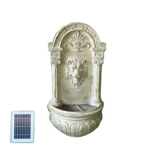 Solar Resin Lion Statue Water Fountain Decoration Garden Lights Outdoor