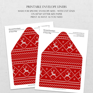 Kerstbreipatroon Envelopvoering Rood Wit Rendier Trui Print 8 Maten A7 A6 A2 voor Feestelijke Groetkaarten Uitnodigingen - Product Image 4