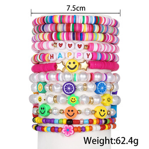 สีสันสดใสดินโพลิเมอร์หน้ายิ้มสร้อยข้อมือลูกปัดมุกเครื่องประดับแฟชั่นสตรีของขวัญอี้หวู่ต้นกำเนิด SY0186-1 - Product Image 4