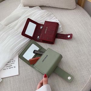 Mini Crossbody Lipstick Bag with Mirror, Portable Small <b>Makeup</b> Pouch Crocodile Pattern Cosmetic <b>Case</b> with Chain for Women - Product Image 1