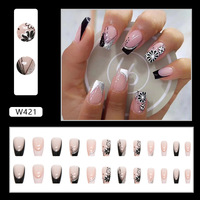 Faux ongles brillants effet marbre de haute qualité, forme amande ou cercueil, avec colle – Prix de gros
