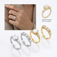 Yiwu Aceon Bague de mariage pour femme en acier inoxydable massif, sertie de zircon, avec grande pierre et sertissage à griffes, modèle Eternity, ensemble de deux pièces