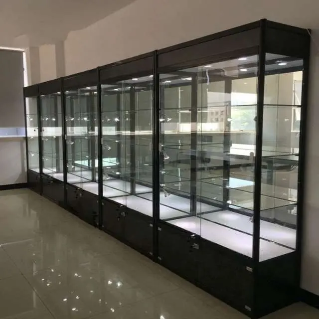 Cadre en aluminium verrouillable Vitrine en verre Vitrine de magasin de fumée au détail Vitrine bon marché avec lumière LED