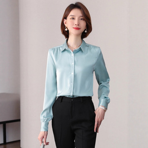 Women Solid Color Long Sleeve Shirt With Pleated Design Professional Hotel Uniform Top Slim Fit For Workwear - Product Image 2