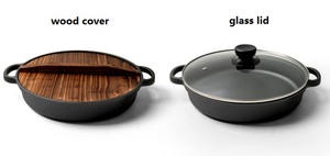 28cm gang Pan với nắp bằng gỗ preseasoned đồ nấu nướng kim loại bền đồ dùng nhà bếp - Product Image 3