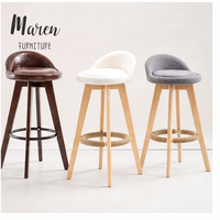 Chaise de bar pivotante en tissu lin pour cuisine, café, pub, restaurant, style nordique, avec dossier haut et base en bois