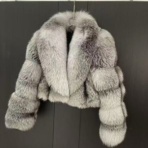Manteau en fourrure de renard naturel de conception chinoise, taille personnalisée, véritable fourrure de renard argenté avec grand col - Product Image 1
