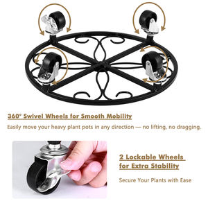 Chariot à plantes robuste en fer avec roues - Support de jardin pour plantes et roulettes avec trous de drainage - Product Image 5