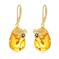Großhandel 925 Sterling Silber Bernstein Waben-Bienen-Ohrhänger – Individueller Insekten-Tropfen-Schmuck für Damen