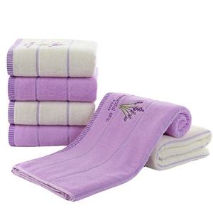 Juego de toallas de baño de algodón puro, 70x140 cm, lavanda, bordado a rayas, blanco pálido, morado, agradable para la piel, regalo para uso doméstico - Product Image 5