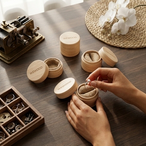 Vietnam Round Wooden Ring Box <b>Small</b> Wood Ring Box for Wedding DIY Jewelry Storage <b>Boxes</b> with Lids for Anniversary Wedding - Product Image 4
