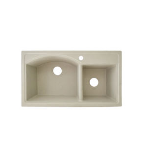 Évier de cuisine composite à double cuvette <span class=keywords><strong>en</strong></span> résine noire mate Installation de surface granuleuse au-dessus du comptoir Forme rectangulaire monotrou - Product Image 6