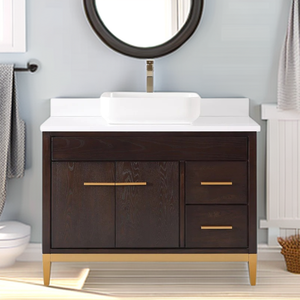 <span class=keywords><strong>Mueble</strong></span> de <span class=keywords><strong>Baño</strong></span> Moderno Vintage con Lavabo Individual, Ecológico, Duradero, con Superficie de Mármol Artificial, de 42 Pulgadas, con Base - Product Image 1