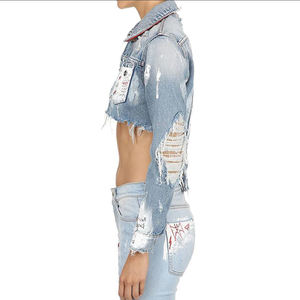 <span class=keywords><strong>Giacca</strong></span> di Jeans Dipinta a Mano <span class=keywords><strong>Stile</strong></span> <span class=keywords><strong>Camicia</strong></span> con Colletto Mezza <span class=keywords><strong>Giacca</strong></span> Corta da Donna <span class=keywords><strong>Giacca</strong></span> di Jeans Pakistana - Product Image 3