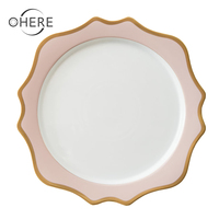 Assiettes à dîner en céramique Sunflower Glossy White Bottom Bronze Edge, vaisselle en porcelaine, assiettes à bord festonné modernes, location de porcelaine