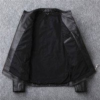 Blouson en cuir noir vintage pour homme, col montant, imprimé personnalisé, style motard décontracté, pour la moto