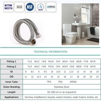Connecteur de robinet anti-torsion de qualité alimentaire tuyau de plomberie flexible en acier inoxydable tressé de 48 pouces de long pour l'approvisionnement en toilettes