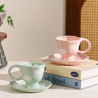 Tasse à café et soucoupe Lelyi INS créatives, motif nuage blanc dessiné à la main, en céramique exquise, de haute valeur, pour un public de niche